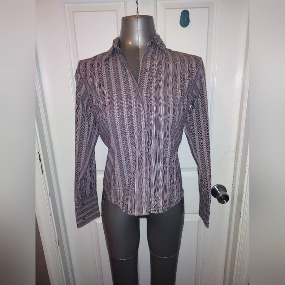 Express Pink & Grey Long Sleeve Button Up Sz 8 - Picture 1 of 6